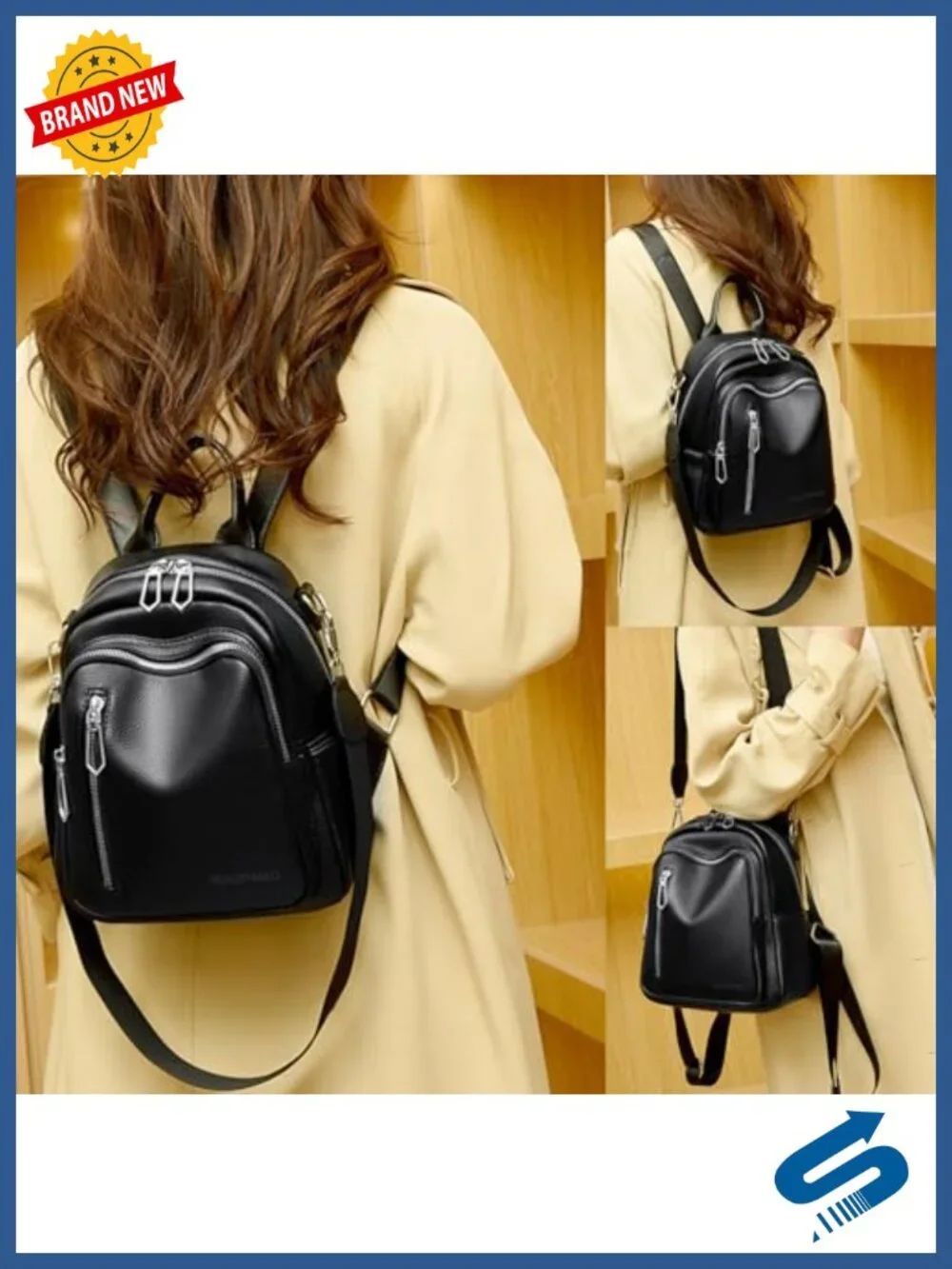 Small Backpack Purse PU Leather Women's 3 in 1 Fashion Handbag Travel Daypack